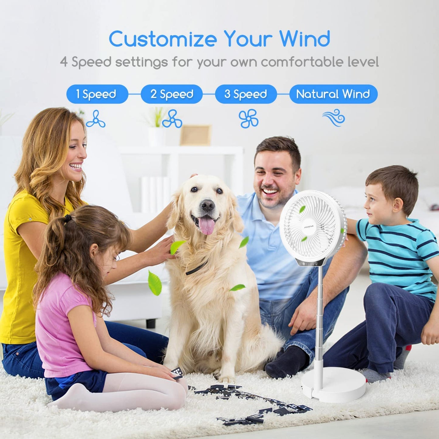 8" Foldaway Portable Fan, 8000Mah Rechargeable Battery Operated Pedestal Fan for Bedroom, 4 Speeds Adjustable Height with Night Light, Fast Charging Power Bank Table Fan for Camping, Outdoor