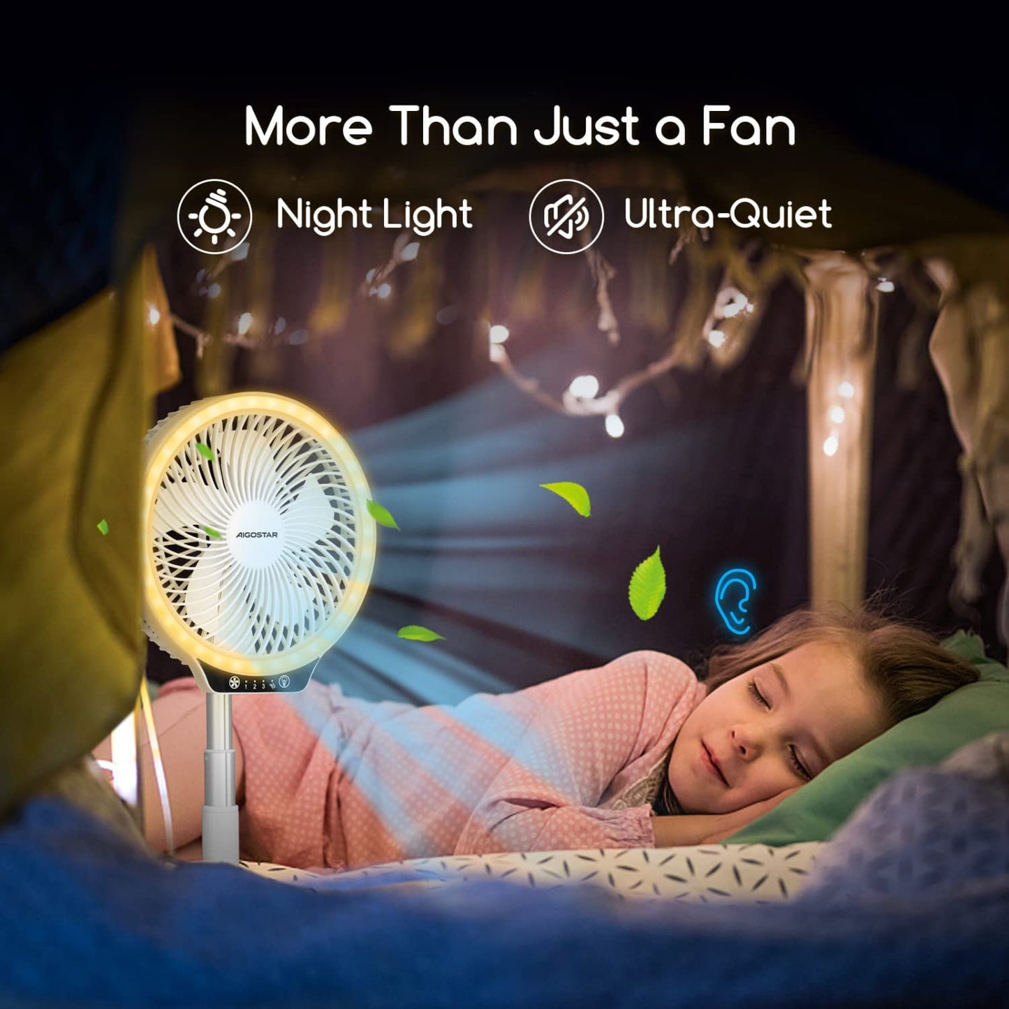 8" Foldaway Portable Fan, 8000Mah Rechargeable Battery Operated Pedestal Fan for Bedroom, 4 Speeds Adjustable Height with Night Light, Fast Charging Power Bank Table Fan for Camping, Outdoor