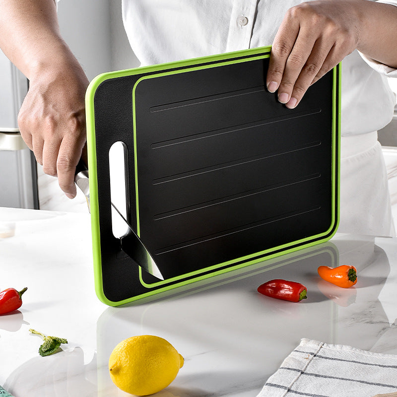 Double-Side Cutting Board with Defrosting Function Chopping Board Kitchen Grinding Cutting Board with Knife Sharpener