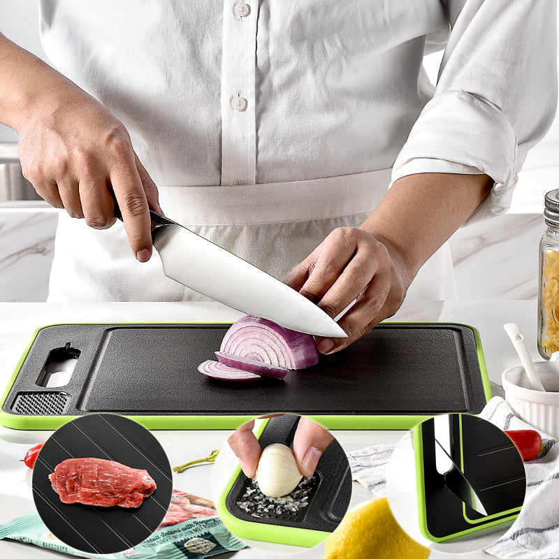 Double-Side Cutting Board with Defrosting Function Chopping Board Kitchen Grinding Cutting Board with Knife Sharpener