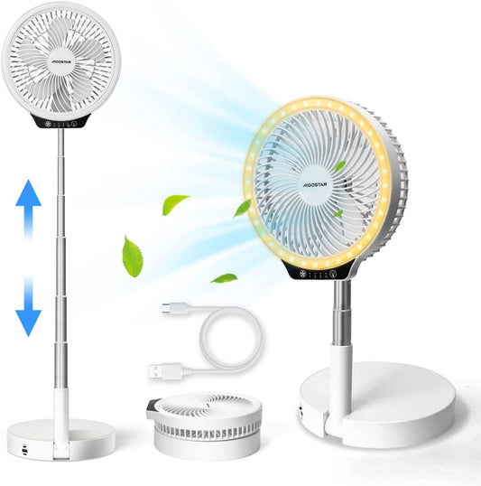 8" Foldaway Portable Fan, 8000Mah Rechargeable Battery Operated Pedestal Fan for Bedroom, 4 Speeds Adjustable Height with Night Light, Fast Charging Power Bank Table Fan for Camping, Outdoor